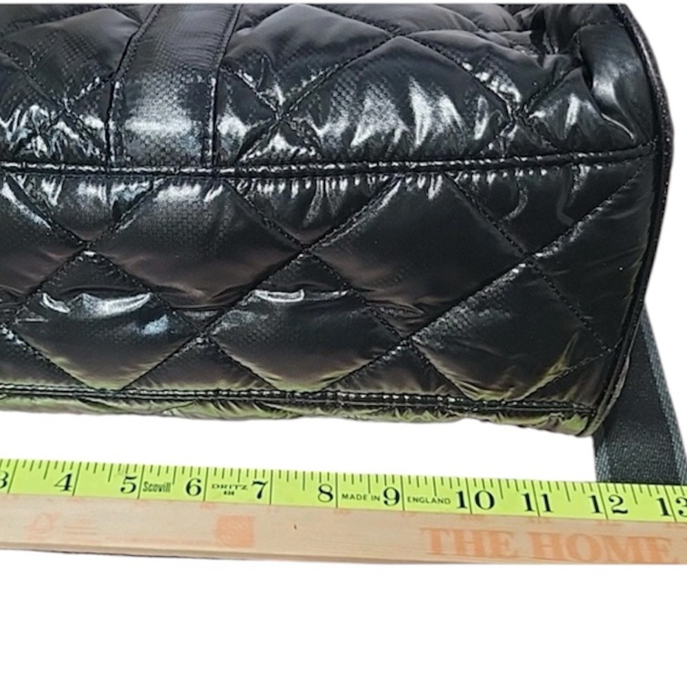 Oliver Thomas Quilted Patent Mini Duffel Bag Black Puffer Purse - Picture 16 of 16